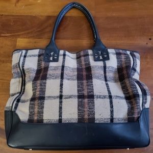 Tory Burch Plaid Wool & Leather Rain Tote